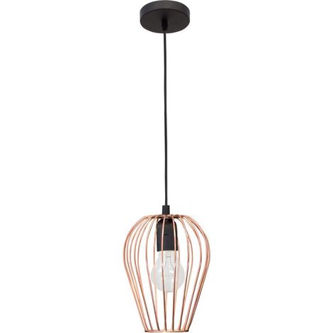 Merano Arkansas Plafonnier Suspension Filaire 17cm Métal, Or Rose, Câble Noir, LED E27, 25W,