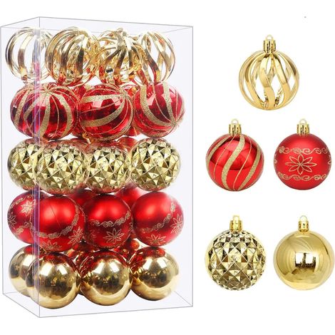 30 boules de Noël, ornements, 6,1 cm, petites boules en plastique incassables, décorations à suspendre pour sapin de Noël, couronnes de fêtes, décorations de sapin (1/5)