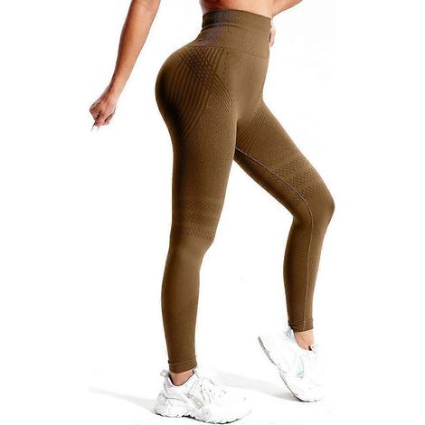 Leggings 3D anti-cellulite, taille haute, effet push-up et ventre plat, compatibles avec la salle de sport. Couleur : Café. (1/5)