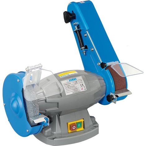 Fervi – Touret à meuler 0,40 kW – Meule sèche 150x20x16 mm 2950 tr/min – Bande 50x686 mm GR100 – Pour métaux et matériaux solides
