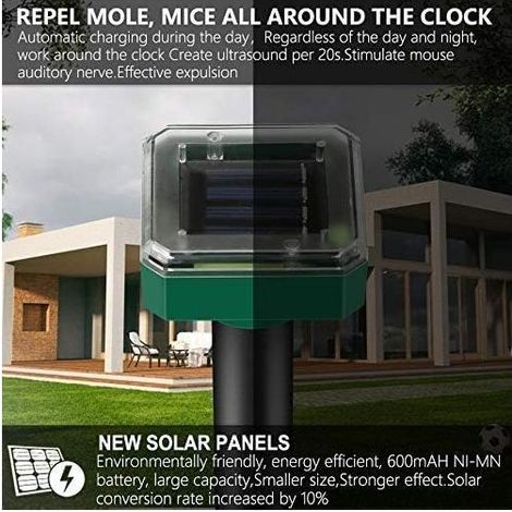 2er-Pack solarbetriebene Maulwurfsabwehrgeräte, Ultraschall-Solar-Maulwurfsabwehr, Maulwurfsbekämpfung, Wühlmausabwehr, Schädlingsbekämpfung mit IP65 für den Garten (1/4)