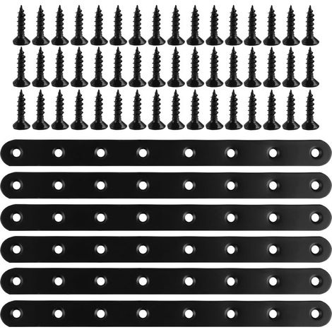 GDHZS-  6 Pcs Plaque Perforée Noire Connecteurs plats Support de Plaque Perforée 244 x 20 x 3mm Plaque Fixation Metal Équerre Plate de Fixation Équerres Plates Support pour la Fixation de Meubles (1/5)