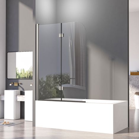 100x140 cm Badewannenaufsatz Schwarz Duschwand für Badewanne Schwarz Duschtrennwand Faltbare 2 teilig Glas Duschabtrennung Badewanne mit 6mm NANO ESG Sicherheitsglas (1/5)