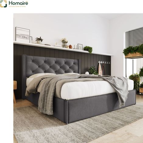 Cadre de lit en plastique gris avec rangement 203 x 171 x 110 cm HOMAIRE (1/5)
