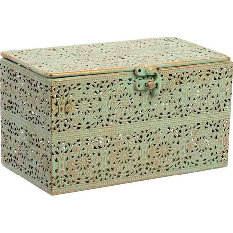 Caja de metal verde 20.5x12.5x11.5h cm