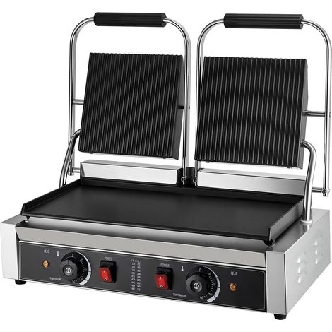 Grill Panini Professionnel 3600W, Presse Sandwich Inox Double Plaque 48x23cm, Contrôle Température pour Steak, Bacon, Hamburger (1/5)