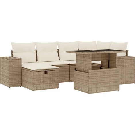 Set Divani da Giardino 7 pz con Cuscini Beige in Polyrattan vidaXL (1/5)