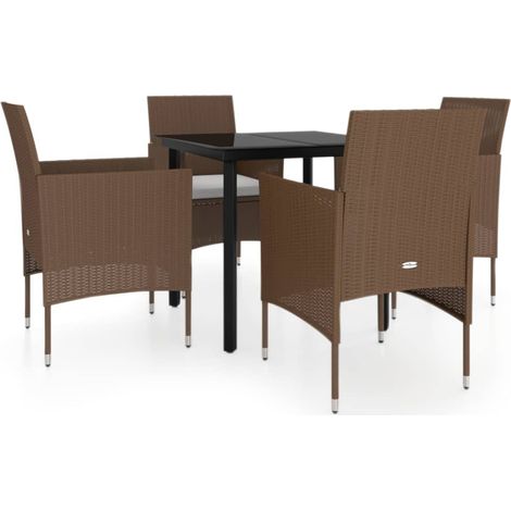 Maison Exclusive - 5-tlg. Garten-Essgruppe mit Kissen Braun und S
