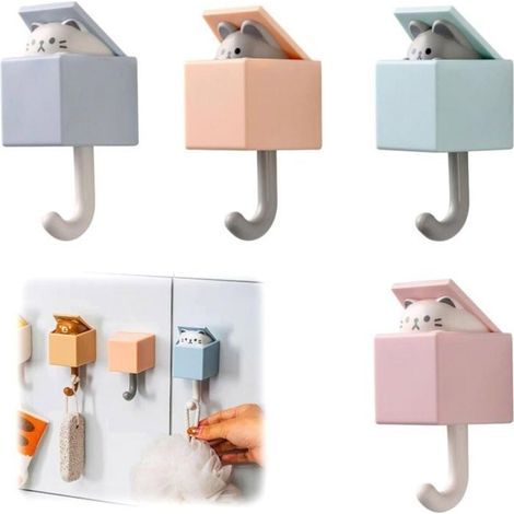 Crochets Muraux. Animaux Crochet Adhesif Mignon Crochet. Créatif pour Manteau Cat Hook. Rétractables Crochets Adhésifs Animal(4pcs) (1/5)