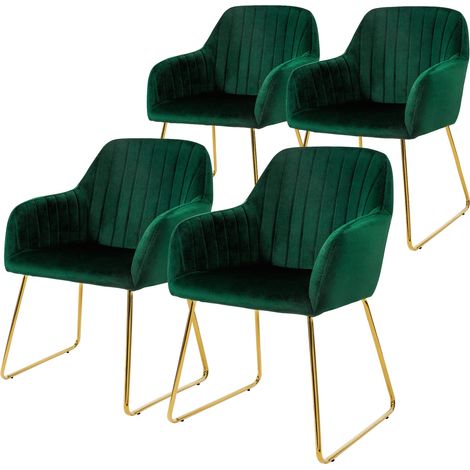 ML-Design Set di 4 Sedie per Sala da Pranzo in Velluto Verde Sedia da Soggiorno con Schienale e Braccioli Sedia da Cucina con Gambe Dorate Poltroncine con Struttura in Metallo Poltrona Ergonomica (1/5)
