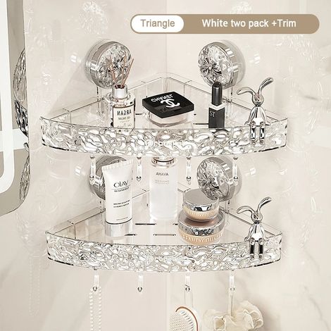 (Mix 11-M) Étagère de rangement de salle de bain transparente et légère, fixation murale luxueuse, non perforée, ventouses puissantes (1/5)