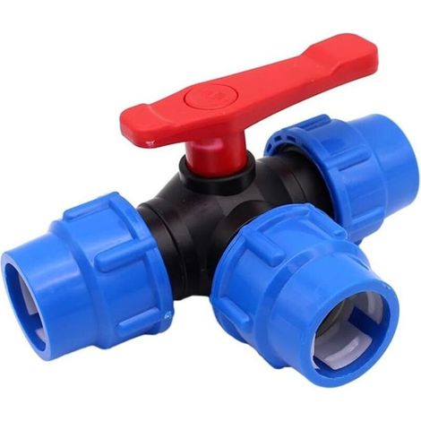 Robinet à boisseau sphérique à 3 voies, raccord de tuyau d'arrosage en plastique, vanne en polyéthylène de type T, raccord rapide de tuyau pour jardinage (25 mm) (1/4)