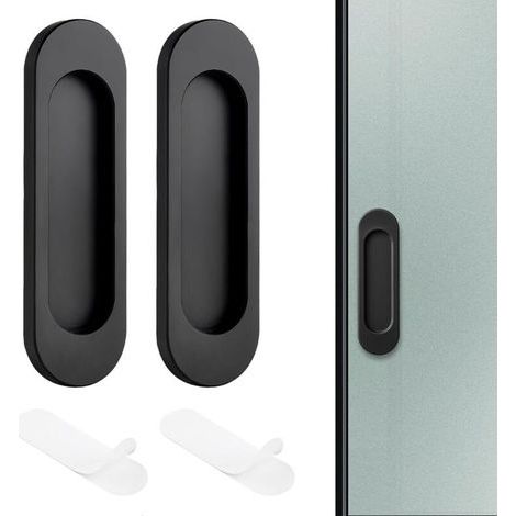 BUNTHAUS 2 Pcs Poignée de Porte Coulissante Auto-Adhésive Ovale 10 cm – Idéale pour Baies Vitrées Coulissantes et Meubles, Installation Facile et Durable, Design Noir Élégant