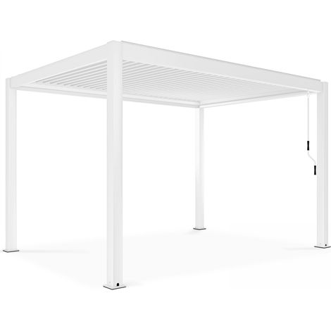 Oviala – Pergola bioclimatique autoportée blanche 3x4m – Aluminium 100% – Lames orientables – Gouttières intégrées pour évacuation des eaux