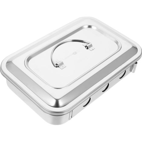 Boîte en Acier Inoxydable Argenté 23 Cm Plateau Perforé Haute Température Usage Professionnel Couvercle pour D’outils de Beauté (1/5)