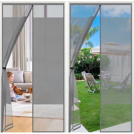 Rideau anti-insectes magnétique pour porte – Installation sans perçage, compatible bois, fer et aluminium, idéal pour portes de balcon, gris, 100 x 210 cm (1/5)