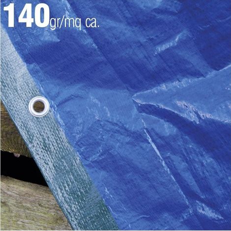 VERDELOOK Telo occhiellato in polietilene 12x8 m, grammatura 140 g/m², Blu e Verde, Plus, Multiuso, per Copertura e stoccaggio Merce