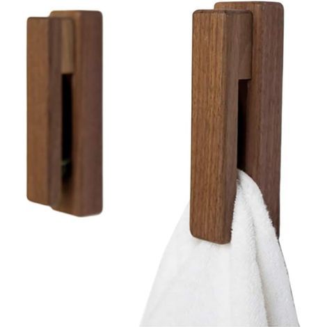 Toallero moderno de madera – juego con 2 ganchos autoadhesivos para toallas, toallero de madera para montaje en pared, accesorios para el hogar (color 2) (1/5)