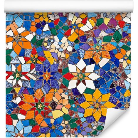 Papier peint mosaïque mexicaine bleu, or et rouge 50x1000 cm (1/5)