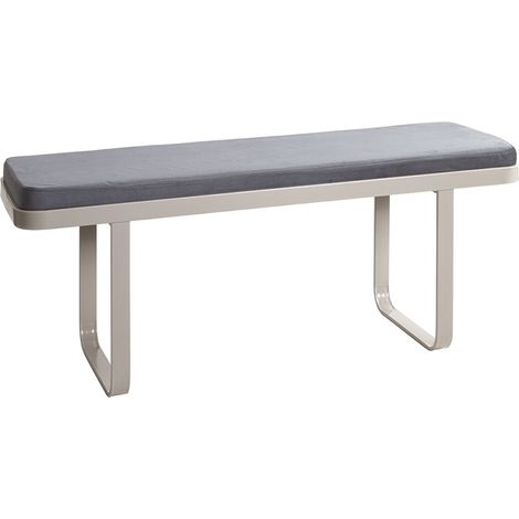 Banc rembourré en velours gris et structure en métal crème – Longueur 115 x Largeur 36 x Hauteur 48 cm (1/5)