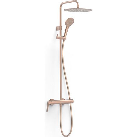 TRES 28119101OPM FUJI Conjunto de Grifo Monomando Mural de 2 Vías Ducha Color Oro Rosa Mate 24K - ref: 28119101OPM