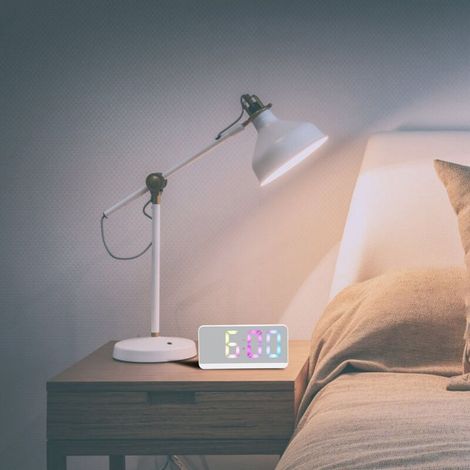LED-Digitalwecker mit Spiegeldisplay, weißes ABS-Modell, 16,5 cm, für Büro und Schlafzimmer