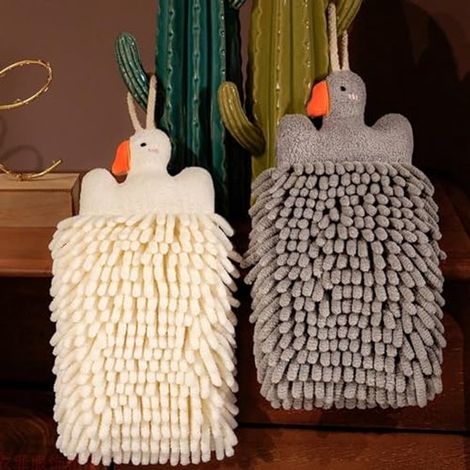 Juego de 2 toallas bonitas y suaves con forma de ganso, toallas decorativas con asa para colgar (1/4)