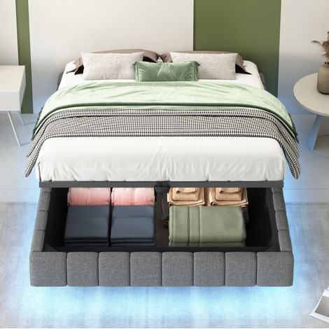 Bett Doppelbett mit Stauraum 140x200 Polster Grau OKMYHOME (1/5)