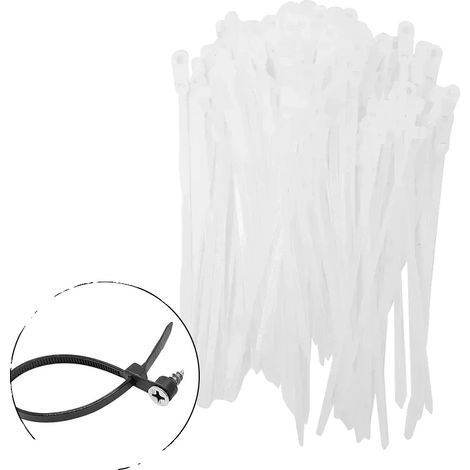 Bridas para cables, autoblocantes, multiusos, blancas (con orificio), 300 unidades (1/2)