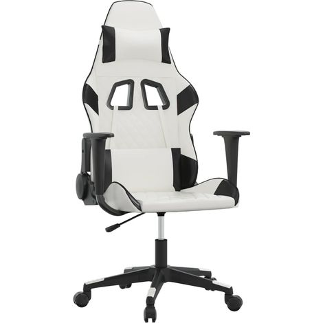 Silla gaming de masaje cuero sintético blanco y negro vidaXL
