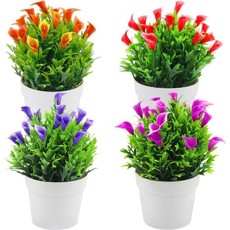 4 Stücke Kunstblumen Künstliche Callalilie Blumen Eingetopft Künstliche Blumen Künstliche Pflanzen für Innen und Außenbereich Cafe Badezimmer Wohnzimmer Balkon Büro Deko (1/5)