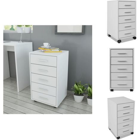 Caisson à tiroir de bureau avec roulettes et 5 tiroirs blanc - Meuble De Bureau - Commode De Bureau - Tiroir De Bureau - Rangement Bureau - Armoire De Bureau (1/5)