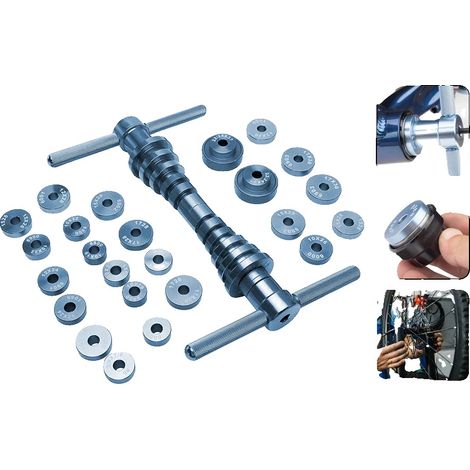 Juego de herramientas para instalación de rodamientos, 25 piezas, compatible con rodamientos de 6800 a 1728, uso profesional, aleación de aluminio y acero, azul claro. (1/5)