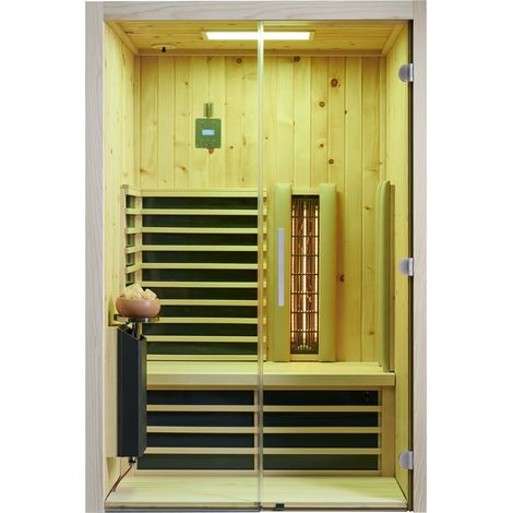 Infraworld Infrarotkabine TrioSol Glas 125 Zirbe VG 125x112 cm mit 2 ABC-Strahler Salzverdampfer (1/5)