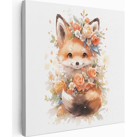 Tableau toile Enfants Carré - Renard Fleurs - 30x30 cm (1/2)