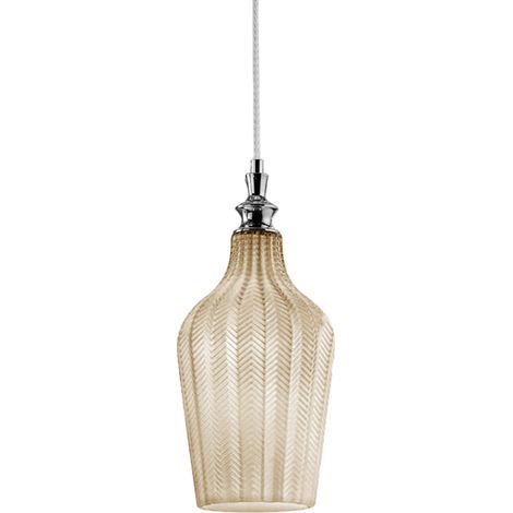 Cleofe - Suspension en verre ocre transparent et chrome - Douille 1XE27, style vintage, 1XE27 max 1X60W, d.18cm, ampoules exclues