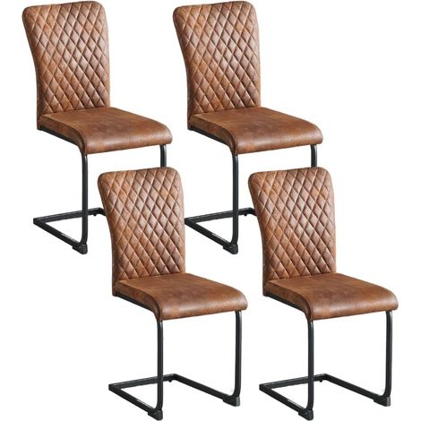 Lot de 4 Chaise de Bureau Design avec Dossier Grillagé JYMTOM — Confort Ergonomique et Élégance Moderne(simili-cuir, Marron) (1/5)