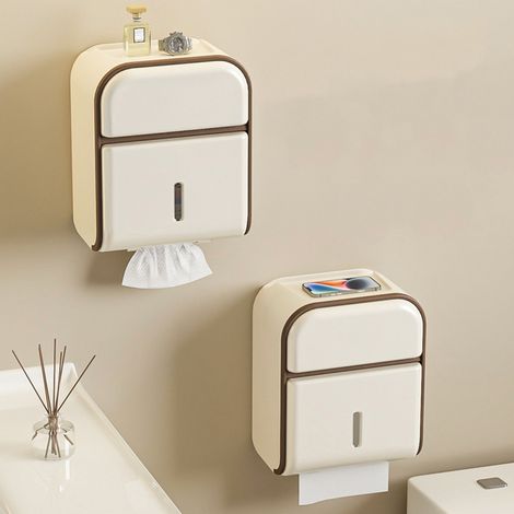 Porte-papier toilette sans perçage tiroir, boîte étanche, support téléphone, fenêtre, salle de bain, blanc (1/5)