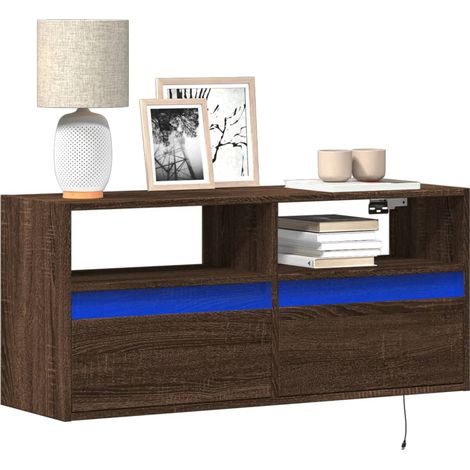 TV-Wandschrank LED-Beleuchtung Braun Eichen-Optik 100x31x45 cm