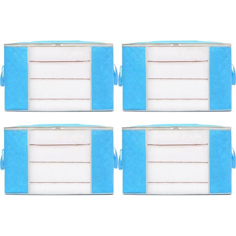 4pcs Sac de rangement pour couette domestique, sac d'emballage mobile non tissé, 705030cm, bleu ciel (1/5)