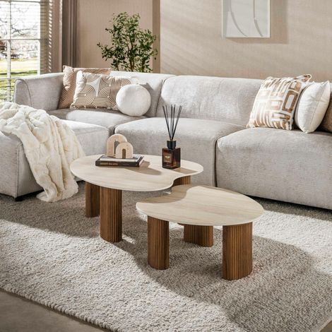 Table basse gigogne céramique 3D pieds rainurés (x2) MAHAL (1/5)