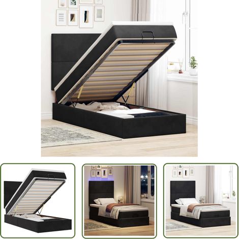 vidaXL Cadre de lit ottoman avec matelas noir 80x200 cm velours (1/5)