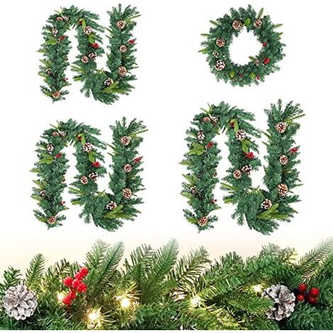 PVC Weihnachtsrattan 500cm mit 100 LEDs Weihnachtsgirlande Künstliche Weihnachtskranz Weihnachtsdekoration für Innen-Außen Dekoration (Type B, Kiefernzapfen & Rote Früchte) NAIZY (1/5)