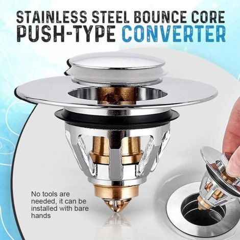 Bouchon de lavabo - - Universel - Pop‑up escamotable - 34–38 mm (1,34–1,5") - Acier inoxydable (1/4)