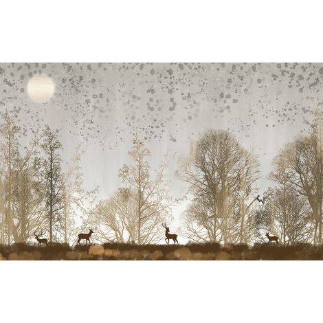 Papier peint panoramique - Forêt Cerfs - 130 cm x 80 cm (1/2)