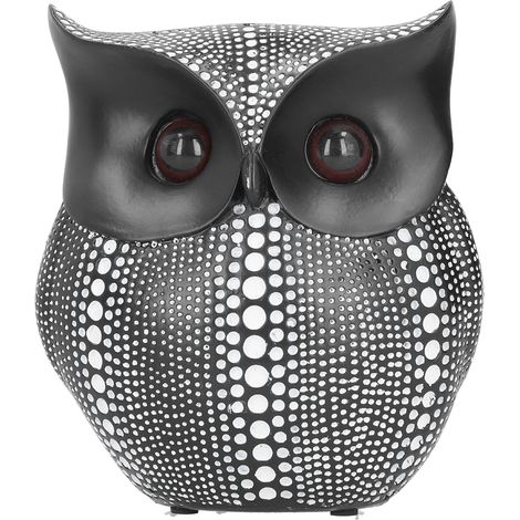 Statue de hibou en résine innovante, décoration artisanale pour bureau, noir à pois blancs BS1028. (1/5)