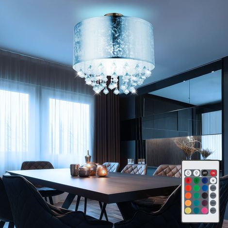 Plafoniera LED dimmerabile con telecomando Lampada da soggiorno foglia argento Plafoniera in cristallo tonda, cambio colore RGB, metallo, 8,5W 806lm bianco caldo, DxH 30x31 cm