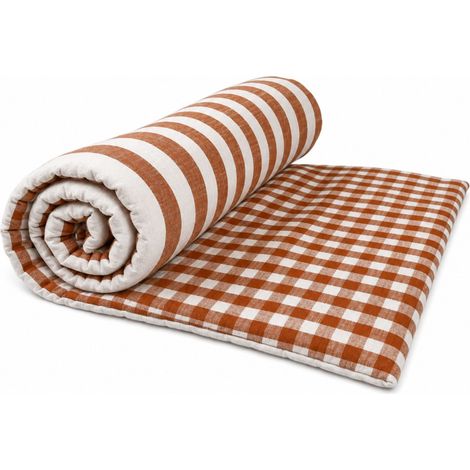 Édredon réversible coton flammé motifs rayures et vichy LOURMARIN Terracotta 70x200 cm