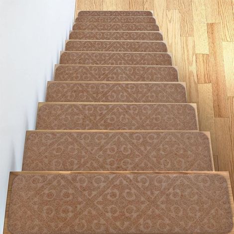 Marches d'escalier - Lot de 15 marches d'escalier antidérapantes 20 x 76 cm / Tapis de protection adhésif, Café (1/5)