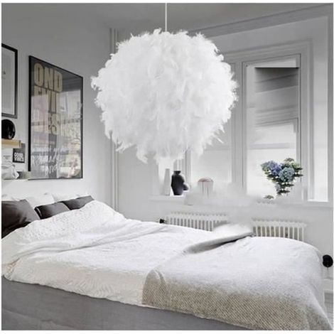 Lustre Plafond Moderne De Luxe Blanc Plume Ball Pendentif Lumière E27 (1/3)